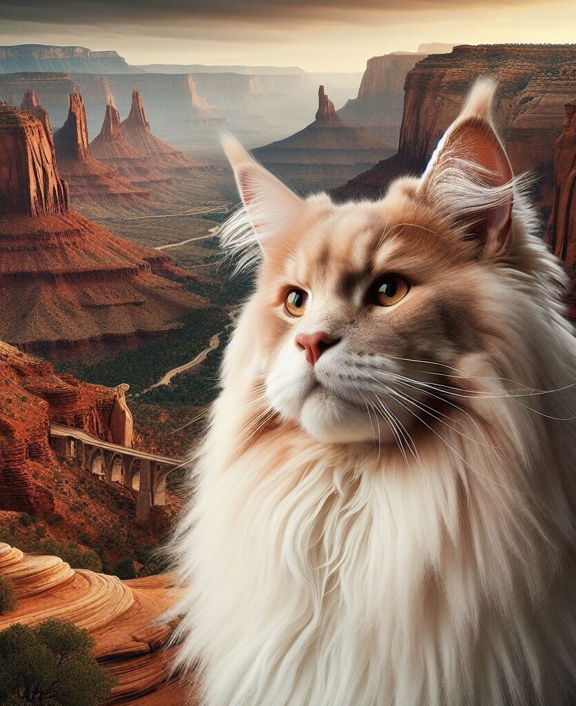 Maine Coon kater in Canyon landschap